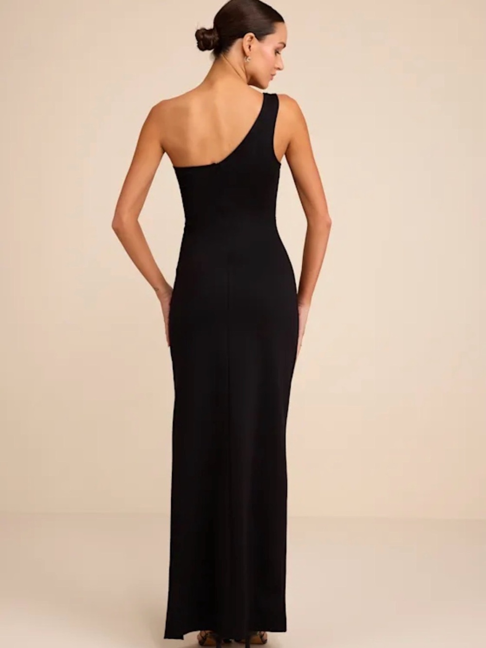 Lulu's One-Shoulder Black Evening Gown with Side Slit - Picture 2 of 7